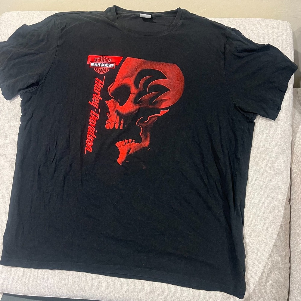 Size 2XL Harley-Davidson Mens Black Red Skull Graphic Print Short Sleeve T-Shirt
